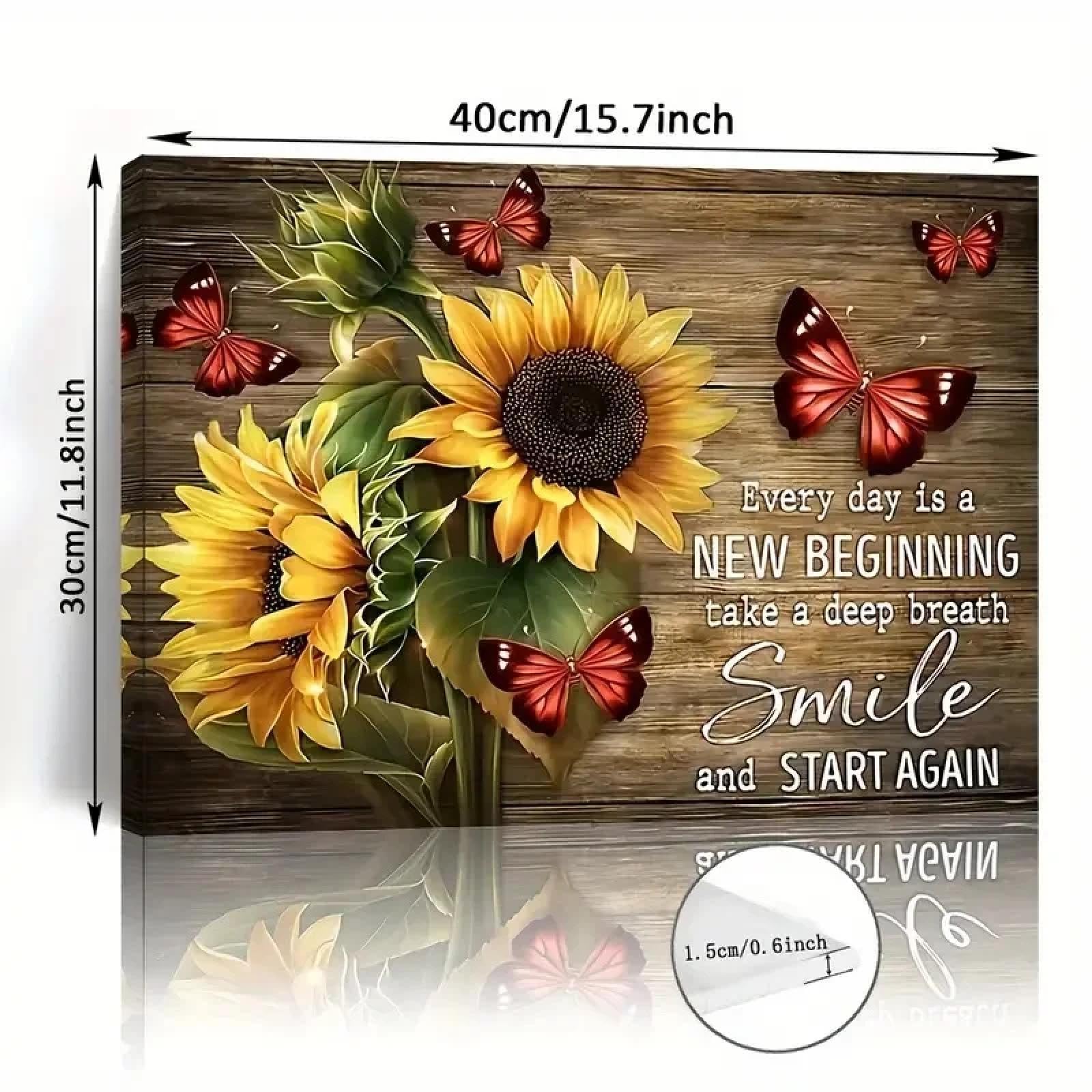 CHAOJIART Cuadros con frases motivadoras, girasoles, mariposas, impresiones artísticas para pared, para decorar habitaciones y dormitorios, marco interior de 60 x 80 cm.