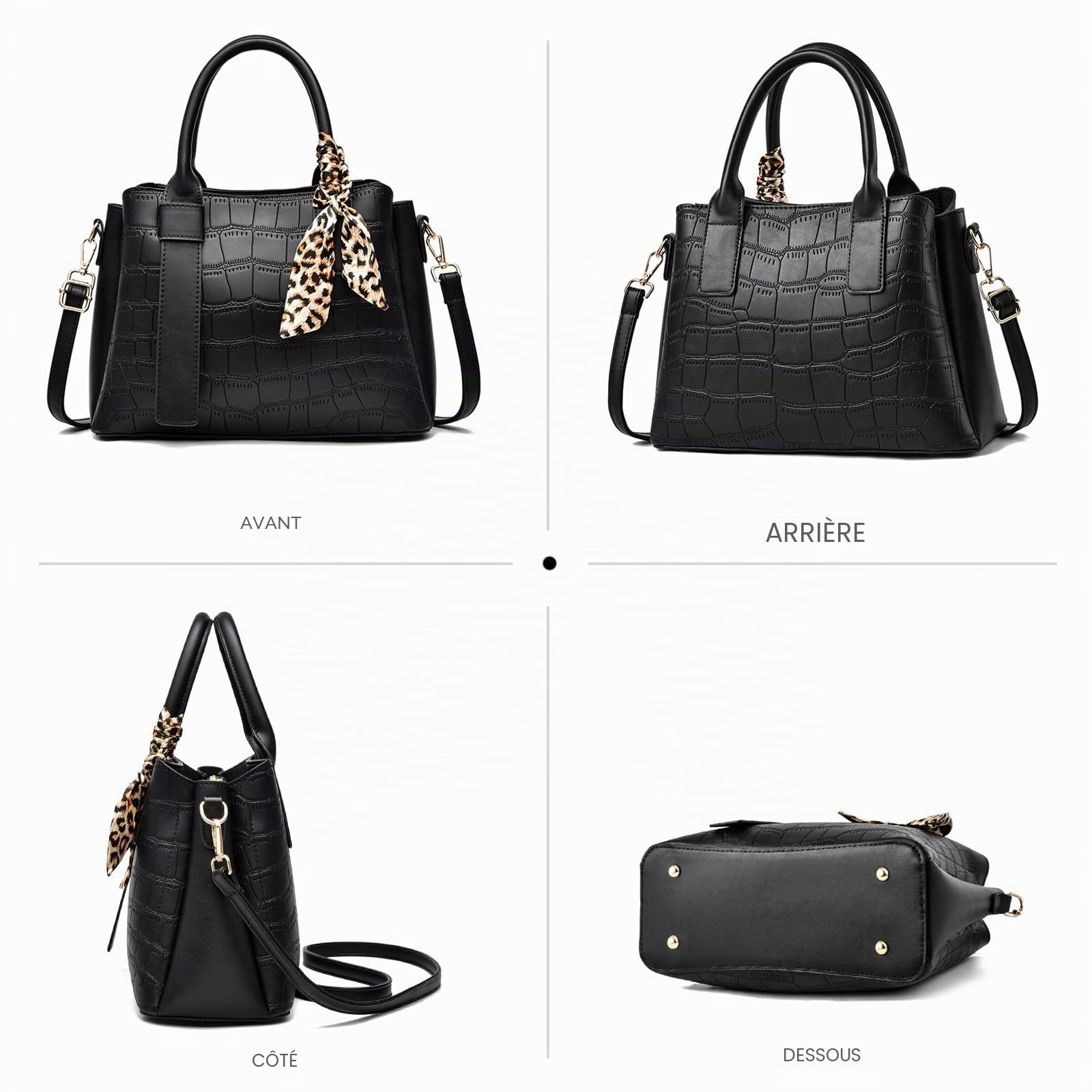 NICOLE & DORIS Sac a Main Femme en Cuir Sac Portés Main Pochette Sac Epaule Rétro Sac Fourre Tout Avec Ruban Léopard Sac Bandouliere Mode