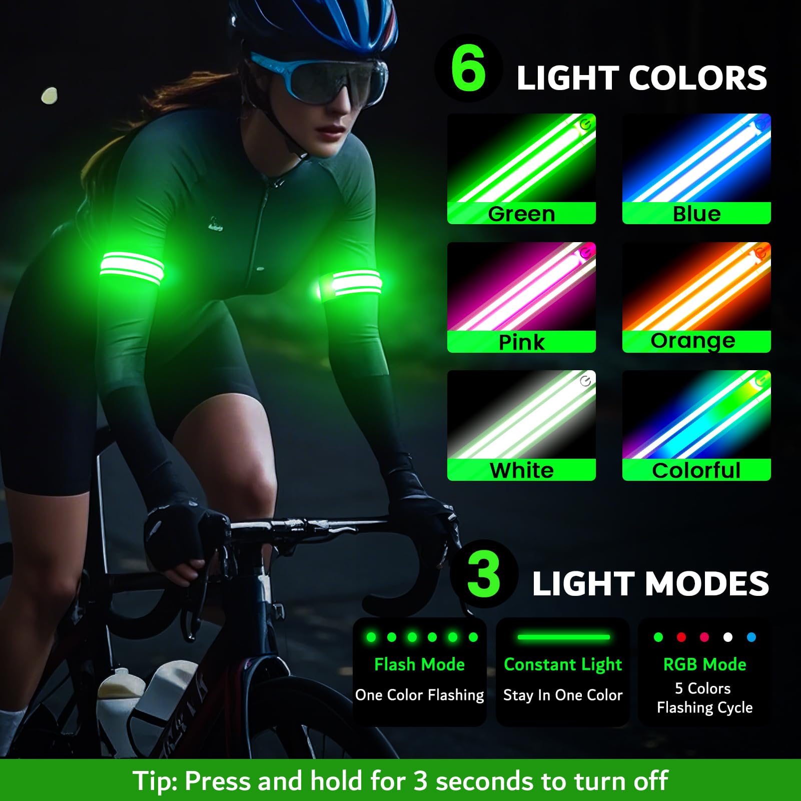 Ylzzrs Fascia da Braccio a LED per Corsa (Confezione da 2), Fasce Luminose per Passeggiate notturne, luci Ricaricabili per corridori, ad Alta visibilità, Riflettenti, Regolabili e Luminose (Green, M)