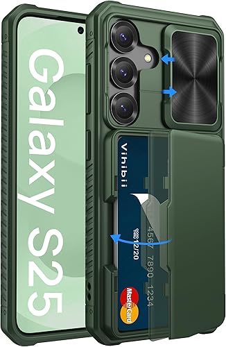 Vista 31 de Vihibii Funda tipo cartera para Samsung Galaxy S25 Ultra, tarjetero integrado (4 tarjetas), [bloqueo RFID] y cubierta de lente deslizante, Verde