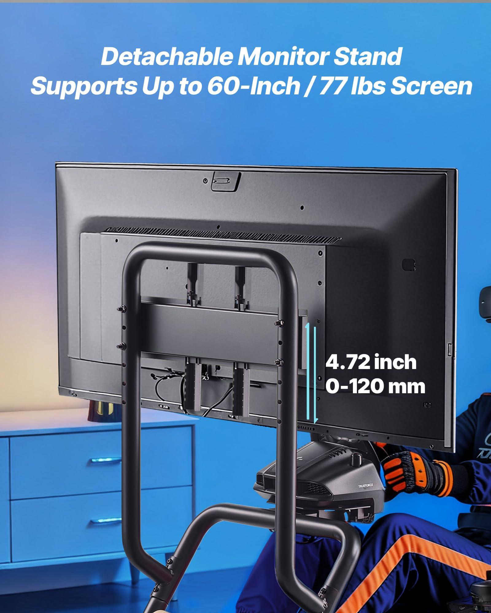 VEVOR Support de Volant de Course Cockpit de Simulateur de Conduite, Support d'Écran, Compatible Pédales Logitech G25, G27, G29, G920, G923, Thrustmaster T300RS, TX F458, T500RS, T3PA-PRO (F1/GT), CSR