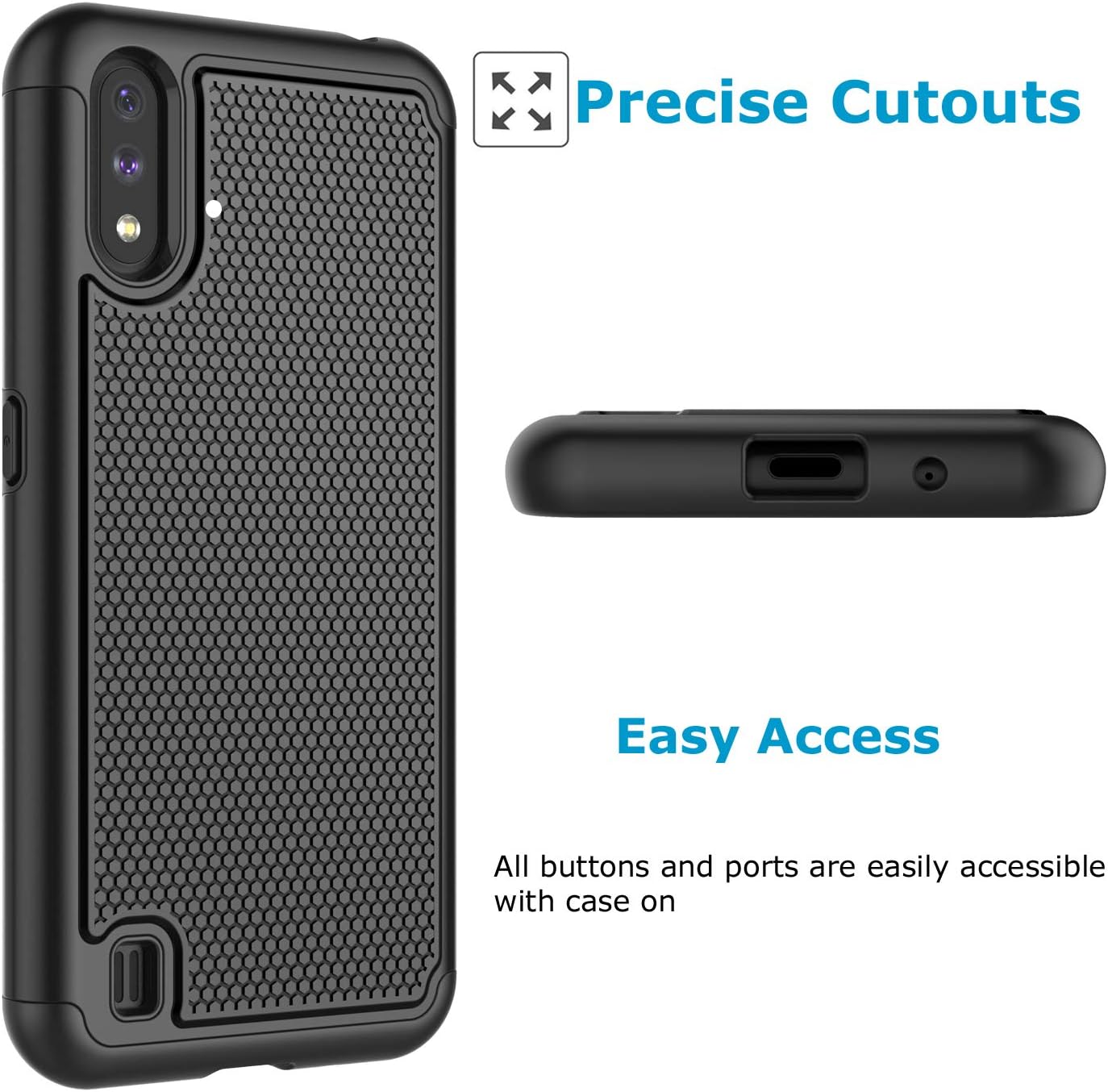 Takfox Galaxy A01 Case, Phone Case for Samsung A01, Heavy Duty Shockproof Rugged Cover Hard Plastic & Soft Silicone Dual Layer Protective Bumper Case for Samsung Galaxy A01-Black