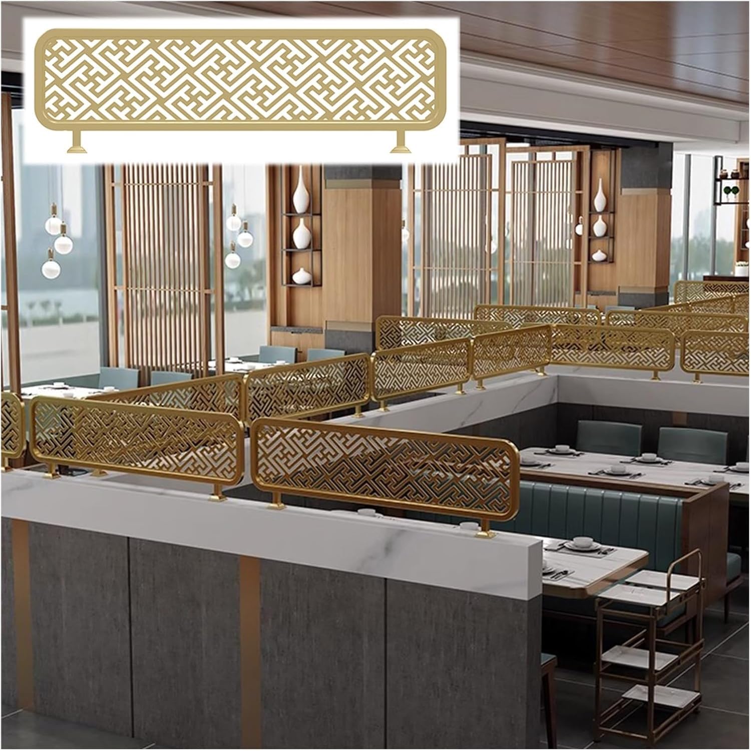GLETSF Standing Dining Room Partition Iron Hollow Card Holder Decorative Partition Semi-Private Dining Room Low Screen 30Cm Low Fence Privacy,Gold-B-50Cm
