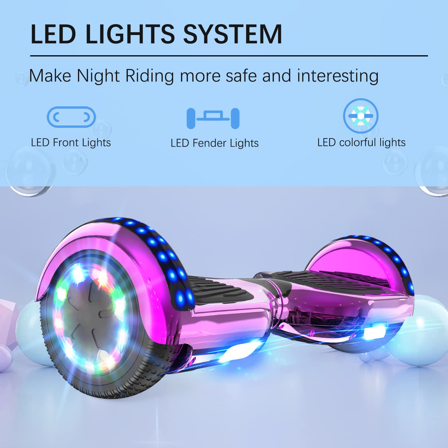 RCB Hoverkart Gyropode Hoverboard Kart pour Enfant et Adulte, Hoverboard et Kart avec Bluetooth-Musique/LED-Roue Clignotante, Cadeau pour Enfants