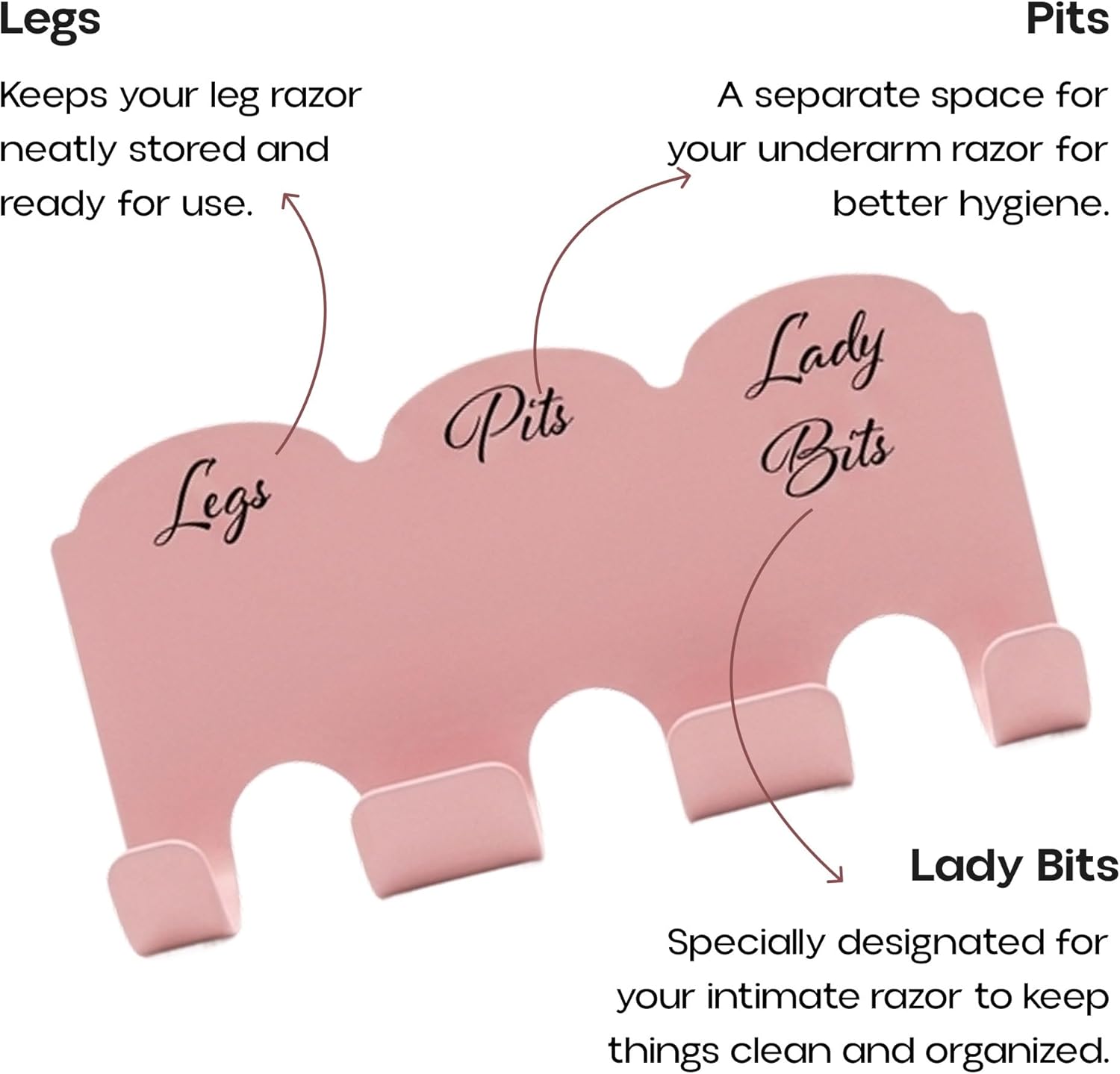 Legs, Pits, Lady Bits Razor Holder for Women – Shower Organizer for Women’s Razors, No Rust Aluminum, No Drilling Required, Wall Mount Bathroom Storage, Keeps Blades Dry, Sharp & Hygienic