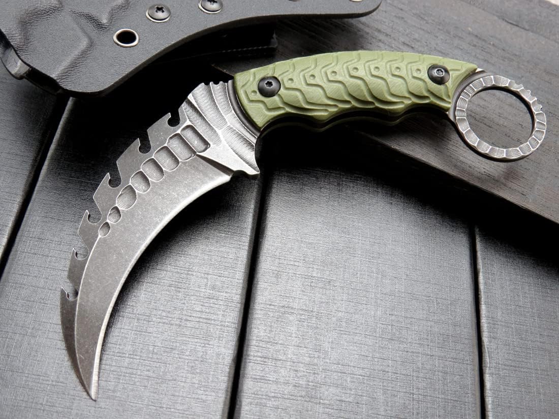 Ccanku C1110 Fixed Blade Knife, D2 Steel Blade G10 Handle Outdoor Camping Claw Knives, EDC Tool Knives with Kydex Sheaths (Army Green)