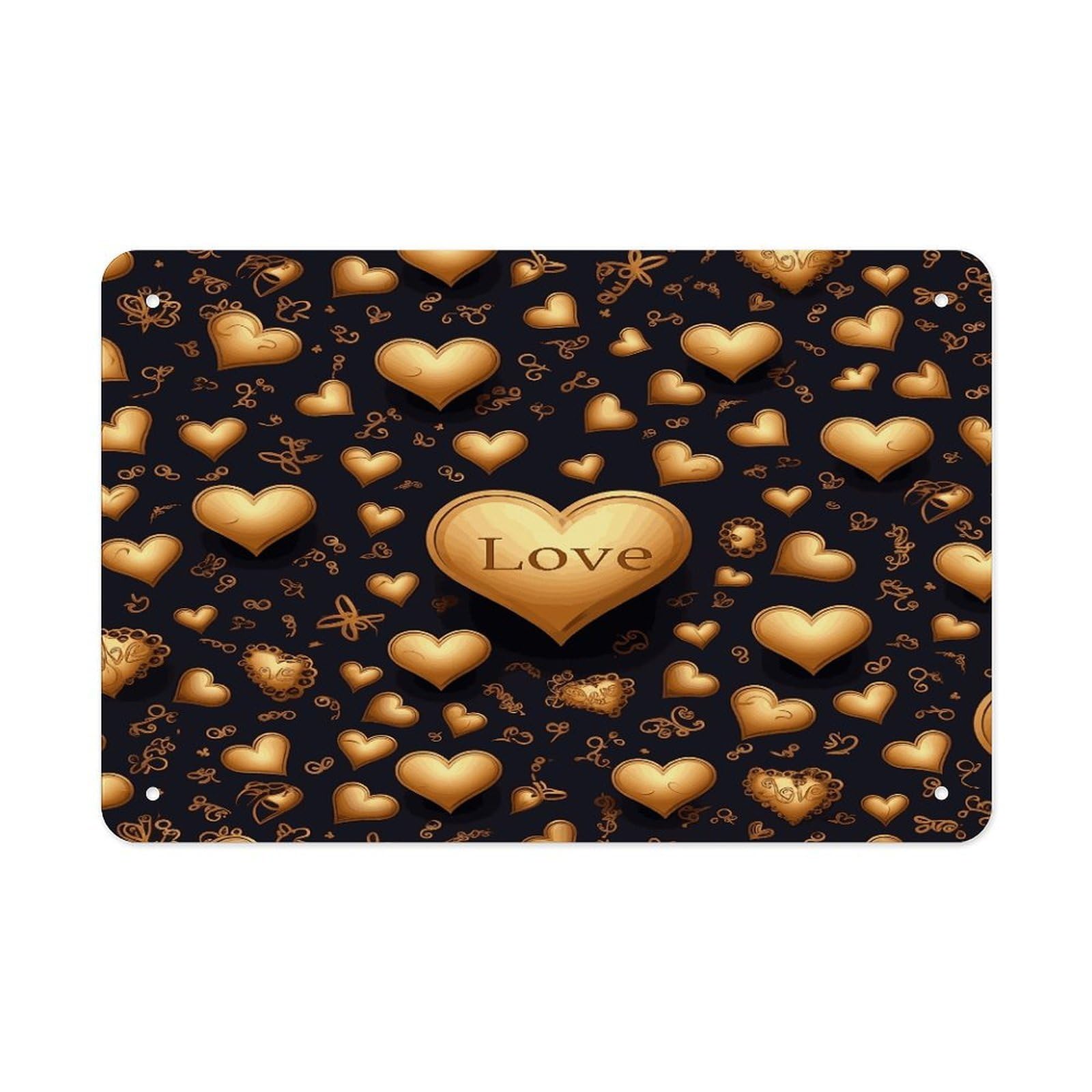 Fekiloot Style Golden Heart And Love Metal Signs Wall Art Tin Sign