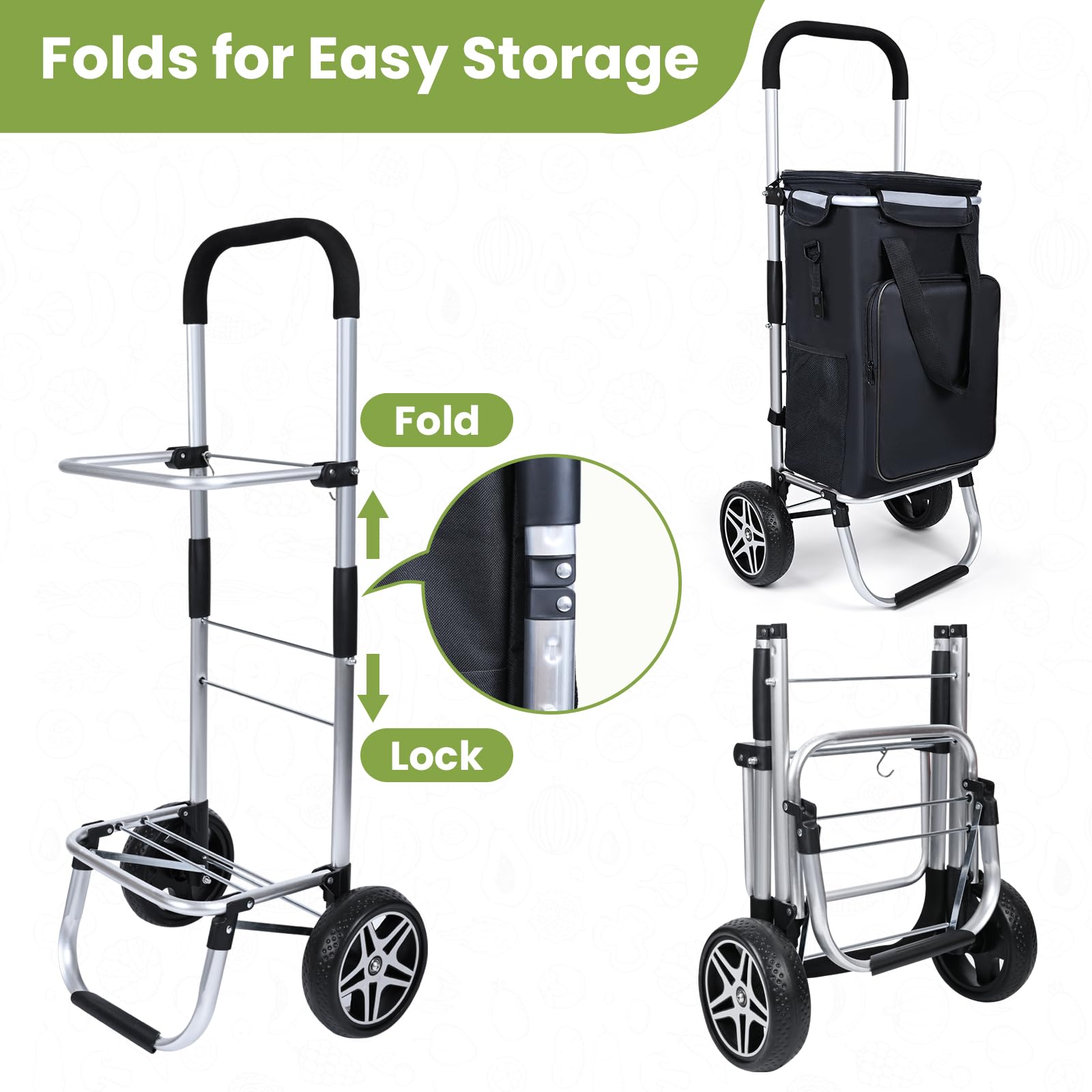 YEAUPE PRO Einkaufswagen mit Kühlfach | max. 47L & 25kg Traglast | Klappbarer 3in-1 Trolley Sackkarre und Umhängetasche | Handwagen, Shopper, Einkaufsroller, Schwarz