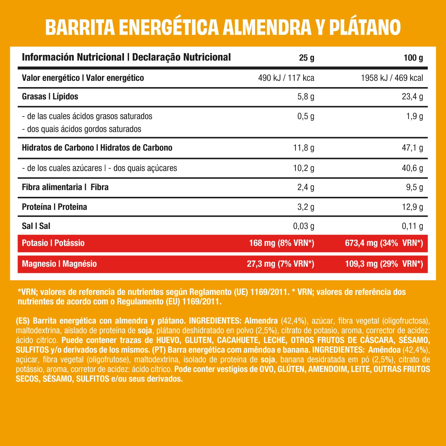 JustLoading Barritas Almendra & Plátano – 14 Estuches x 3 Barritas de 25g