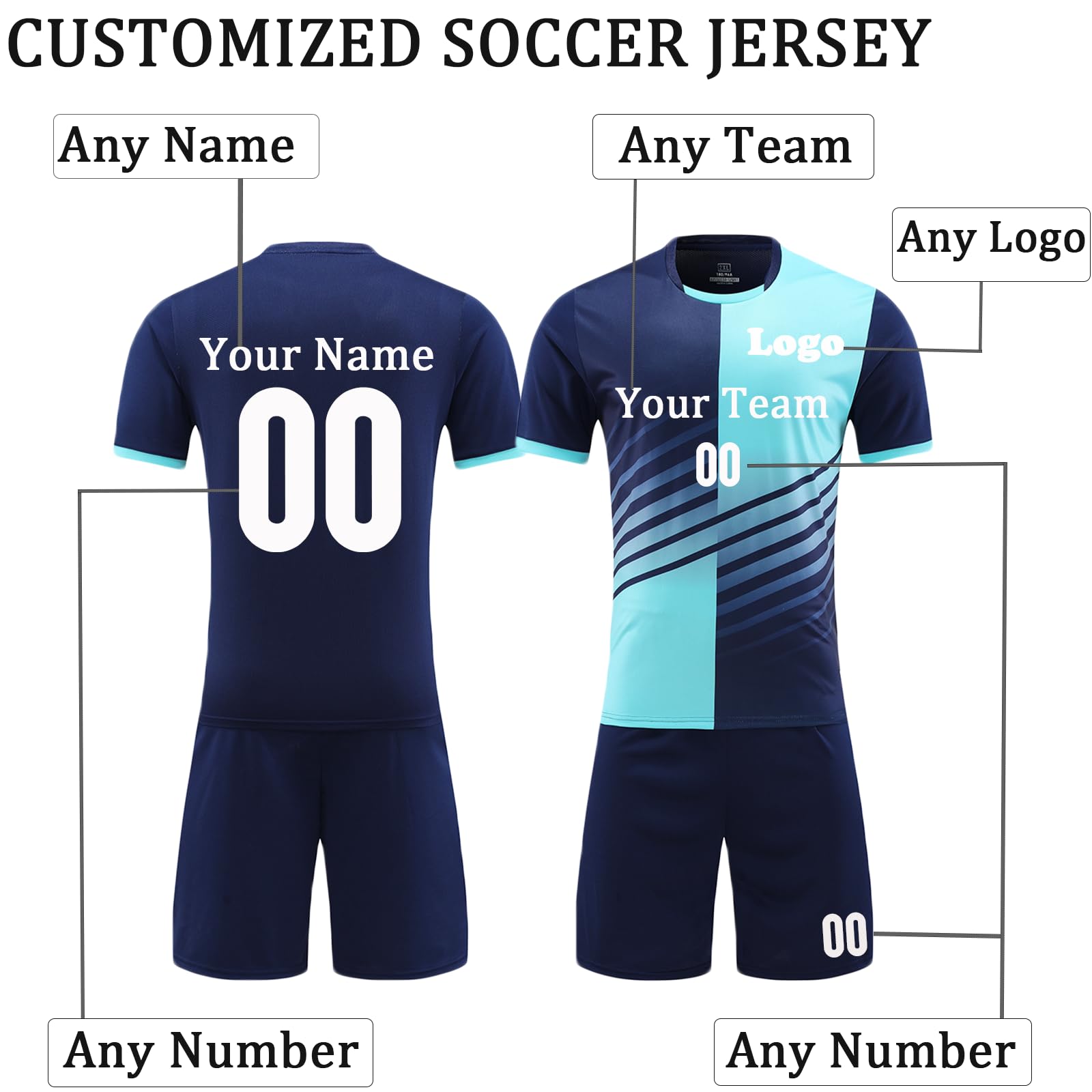 Boys Kids Adults Soccer Jersey Custom Name Number Logo Personalized Soccer Jersey for Men Women Uniformes de Futbol Soccer Sapphire Blue
