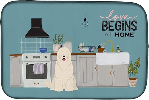 Miniatura 119 de Caroline's Treasures CK7824DDM - Tapete absorbente para secado de platos con diseño de bulldog inglés, rojo y blanco, para encimera de cocina, 14 x