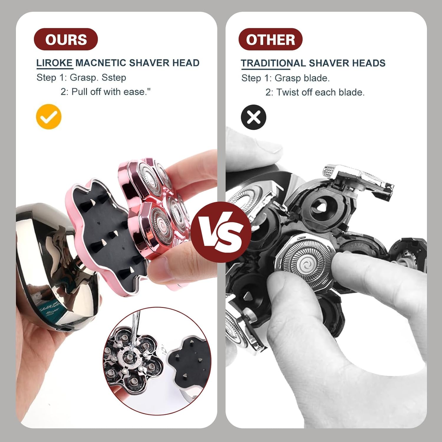 Pink Universal 7 Magnetic Head Shaver Replacement Heads Compatible with Freebird SHPAVVER Wyklaus Freedom Bird Head Shaver Replacement Heads - Image 6