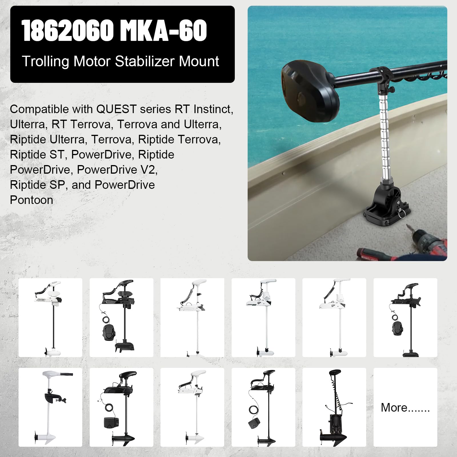 Support stabilisateur de moteur à la traîne 1862060 MKA-60 compatible avec Minn Kota Terrova/Riptide Terrova/Ulterra/Riptide Ulterra/PowerDrive/Riptide PowerDrive Noir avec 4 vis d'installation Support stabilisateur de moteur à la traîne 1862060 MKA-60 compatible avec Minn Kota Terrova/Riptide Terrova/Ulterra/Riptide Ulterra/PowerDrive/Riptide PowerDrive Noir avec 4 vis d'installation