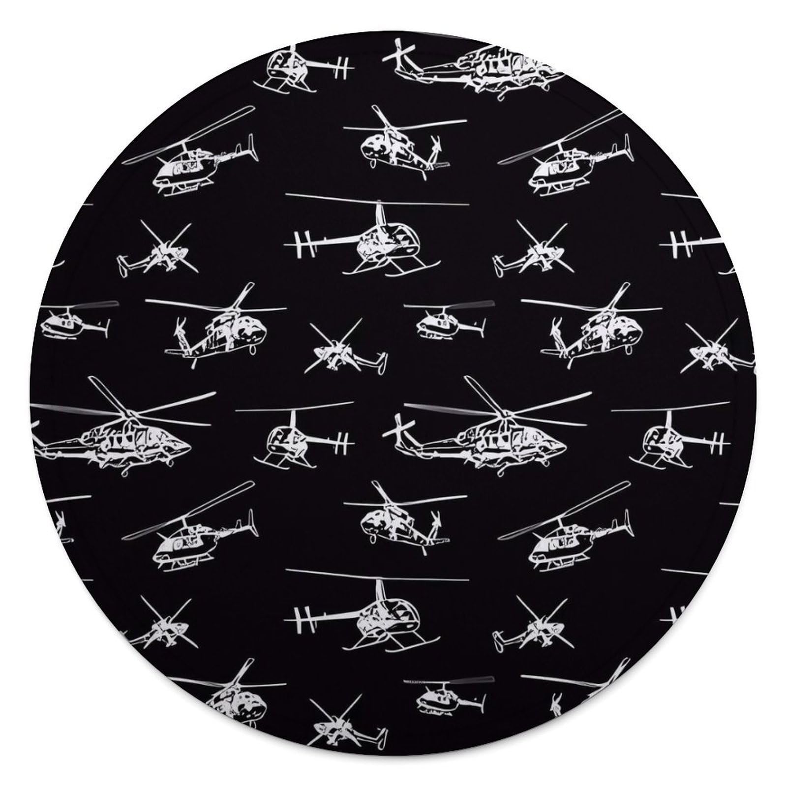 FekiLoot Helicopter Round Flannel Throw Blanket, 59.1 Inch Diameter Single Sided Printed Fleece Blanket, Multipurpose Foldable Decor Cover for Couch Office Camping Home Furnishing