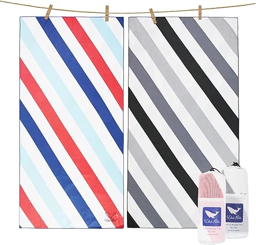 Whale Flotilla Paquete de 2 toallas de playa grandes de secado rápido (30 x 60 pulgadas), juego de toallas de playa de microfibra sin arena, toallas