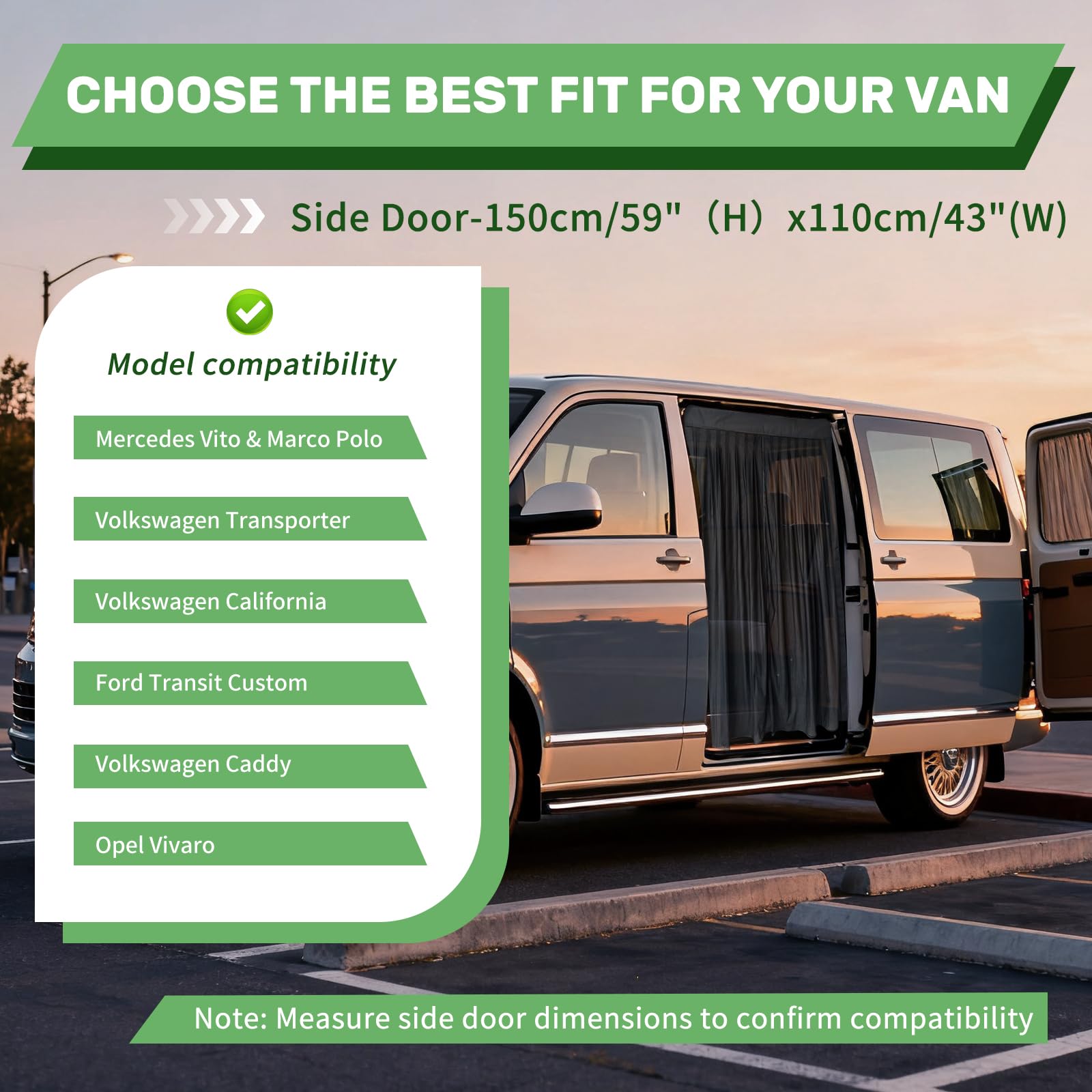 Moustiquaire magnétique pour Van, Universelle Moustiquaire pour Porte latérale Filet d'ombrage de Porte Latérale Camping für Mercedes Vito, Volkswagen Transporter und California (150x110cm)