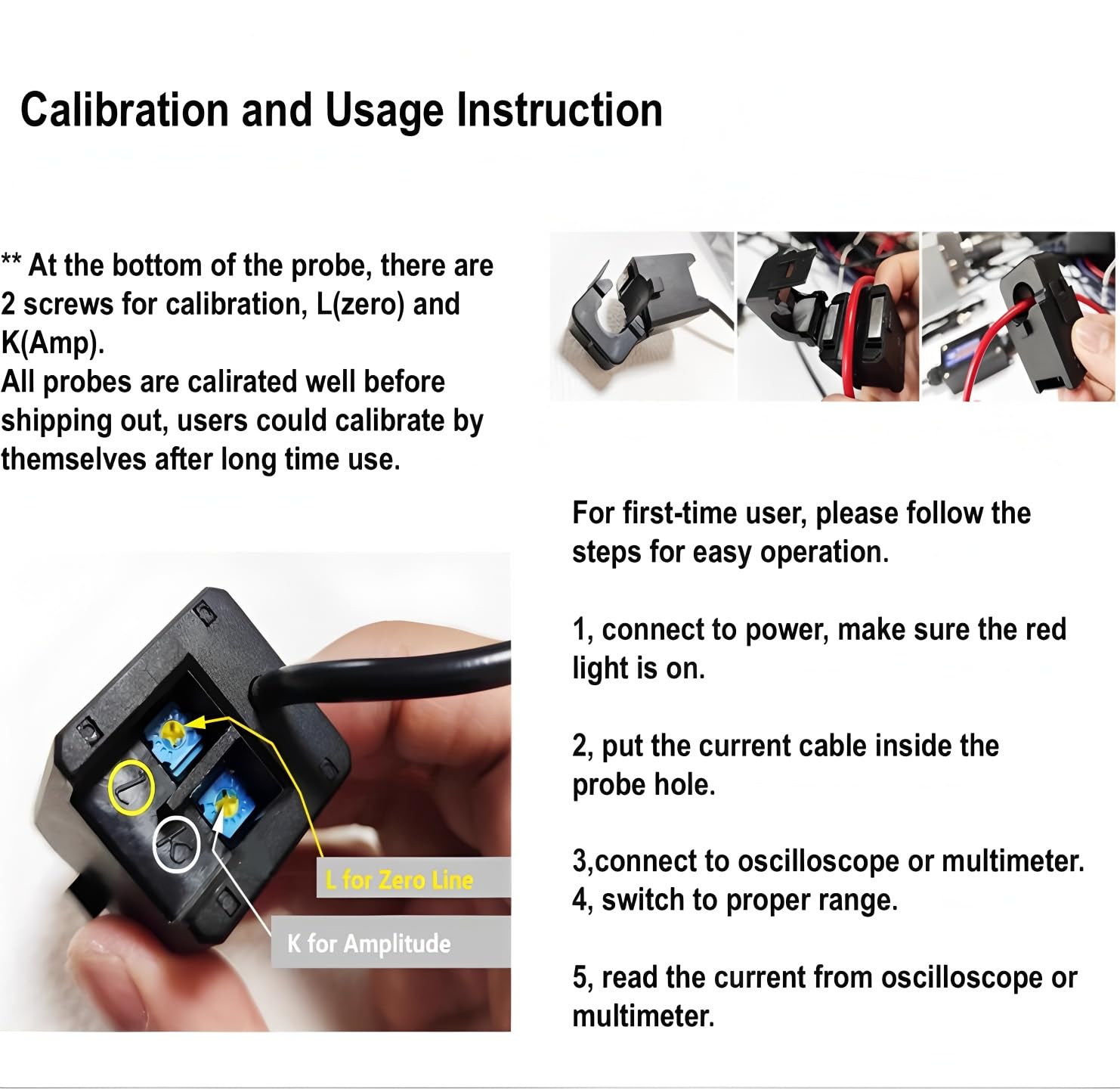Oscilloscope Current Probe CC100 Current Probe for Oscilloscope Range 100A / 10A Bandwidth DC-50KHz BNC Interface