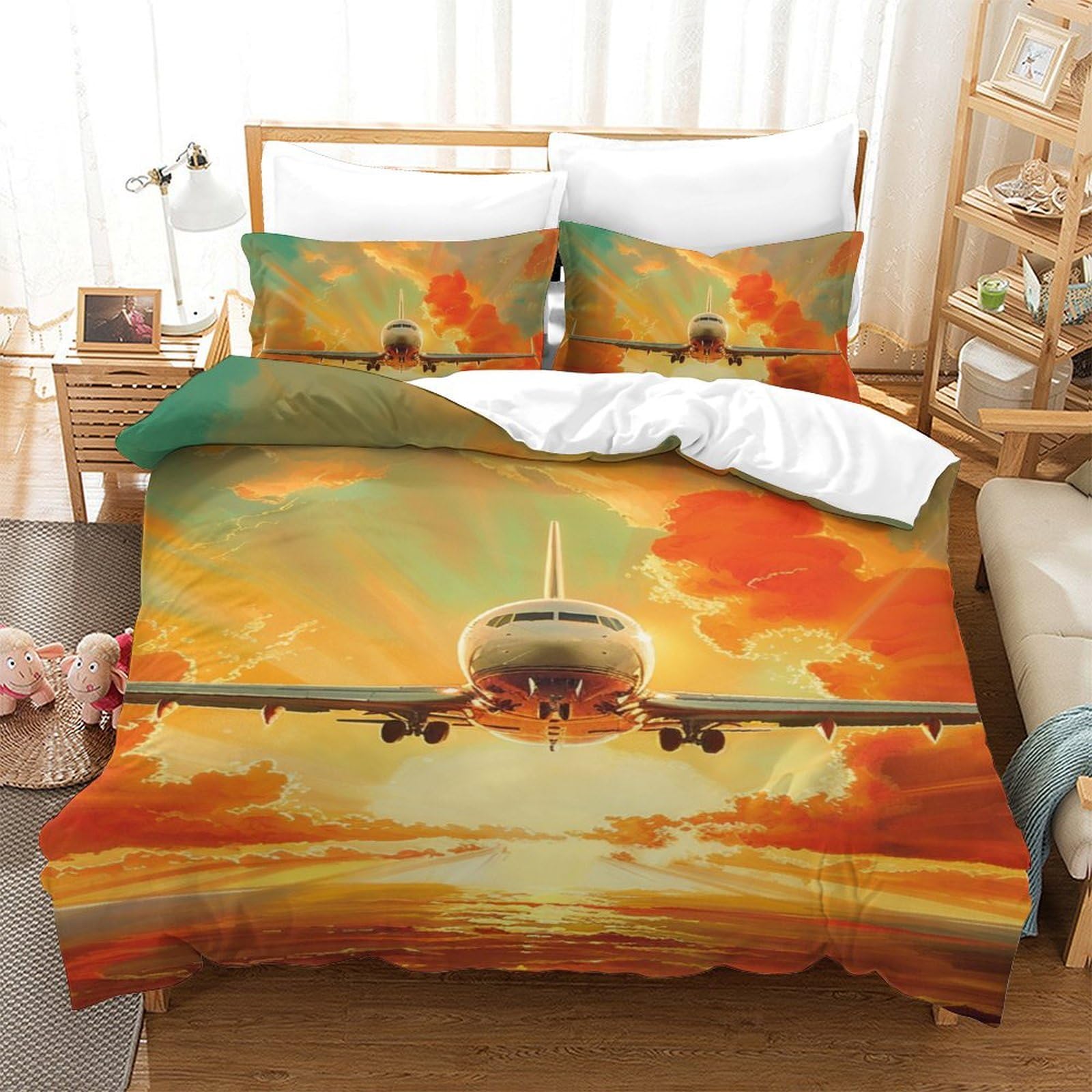 Ensemble de literie avion 3D 140x200cm : le cadeau d'anniversaire parfait pour passionné
