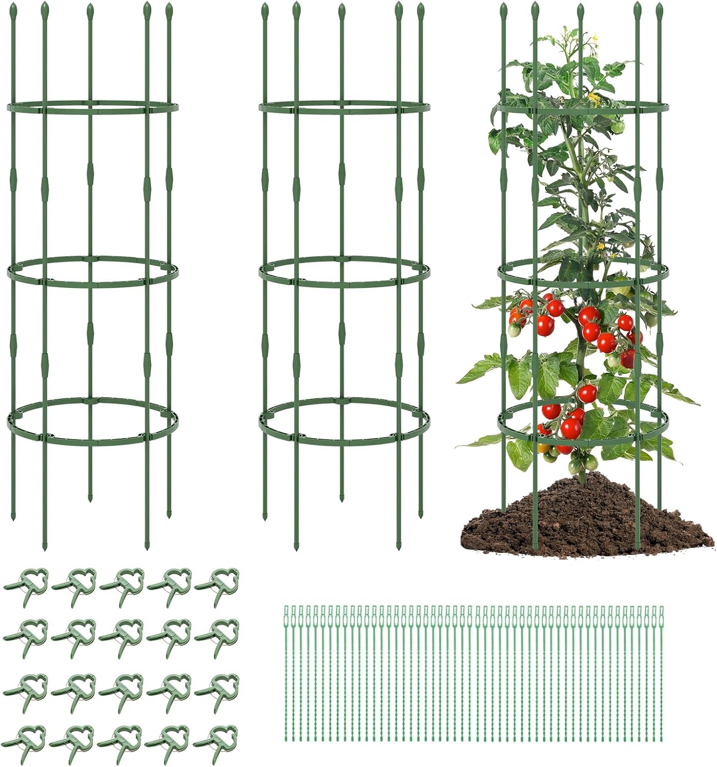 Giantex 3-Pack Tomato Cages, 60”Hx20” PE-Coated Metal Plant Cages & Supports w/Adjustable Height, 2-in-1 Round Trellis for Climbing Flower Vegetable Fruit, Potted Plant