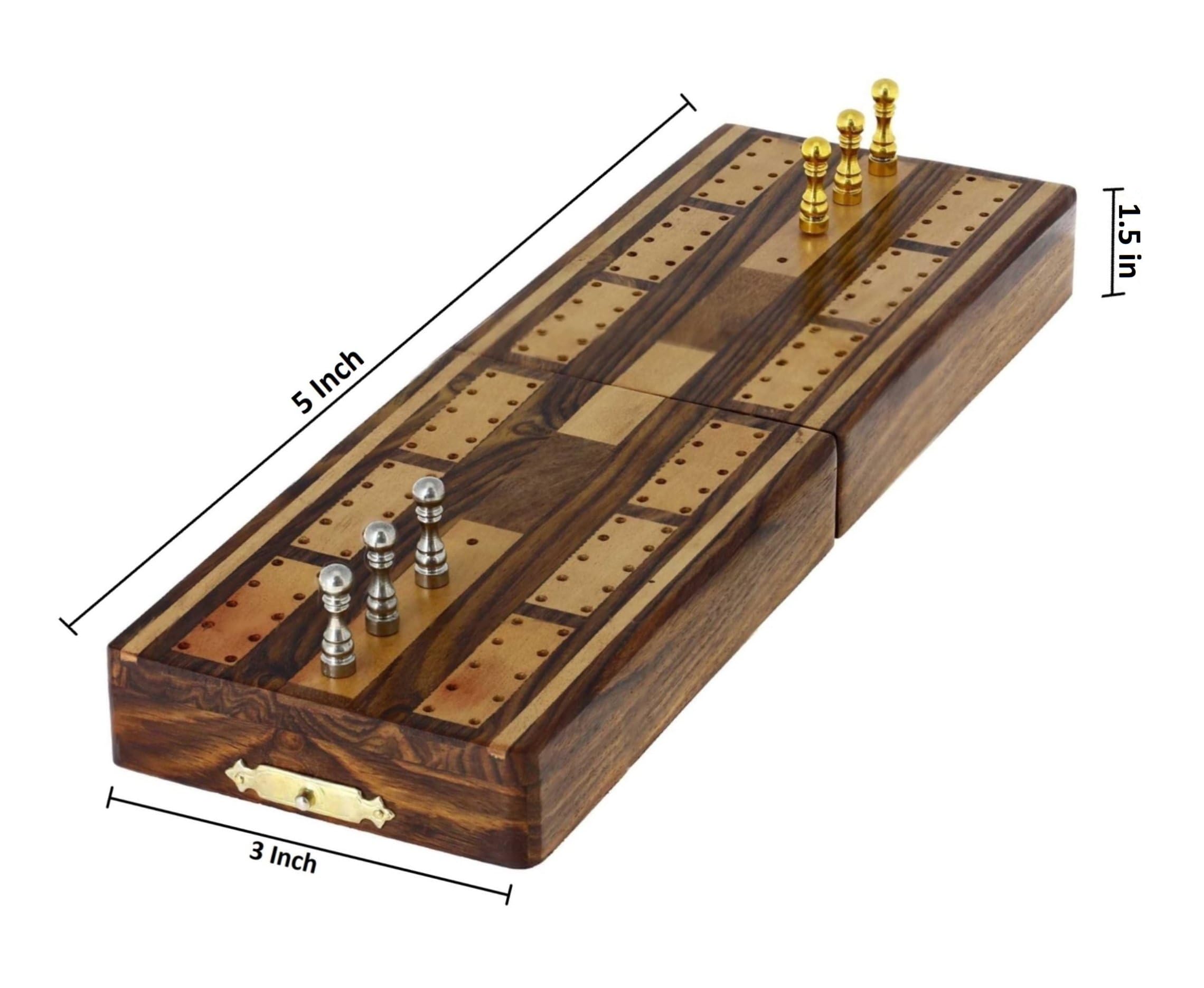 Wooden Cribbage Board Game Set, Premium Wooden Board With Magnetic Lock And Metal Pegs, Strategy - View #12