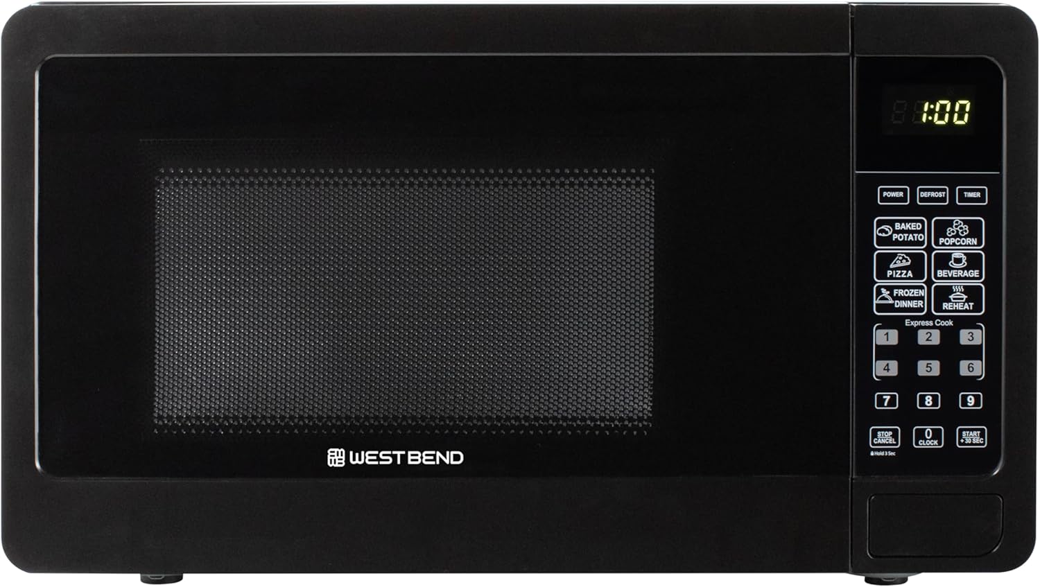 West Bend Microwave Oven 700-Watts Compact with 6 Pre-Set Cooking Settings, Speed Defrost, Electronic Control Panel and Glass Turntable, 0.7 Cu.Ft., Black 0.7-Cu.Ft. Black