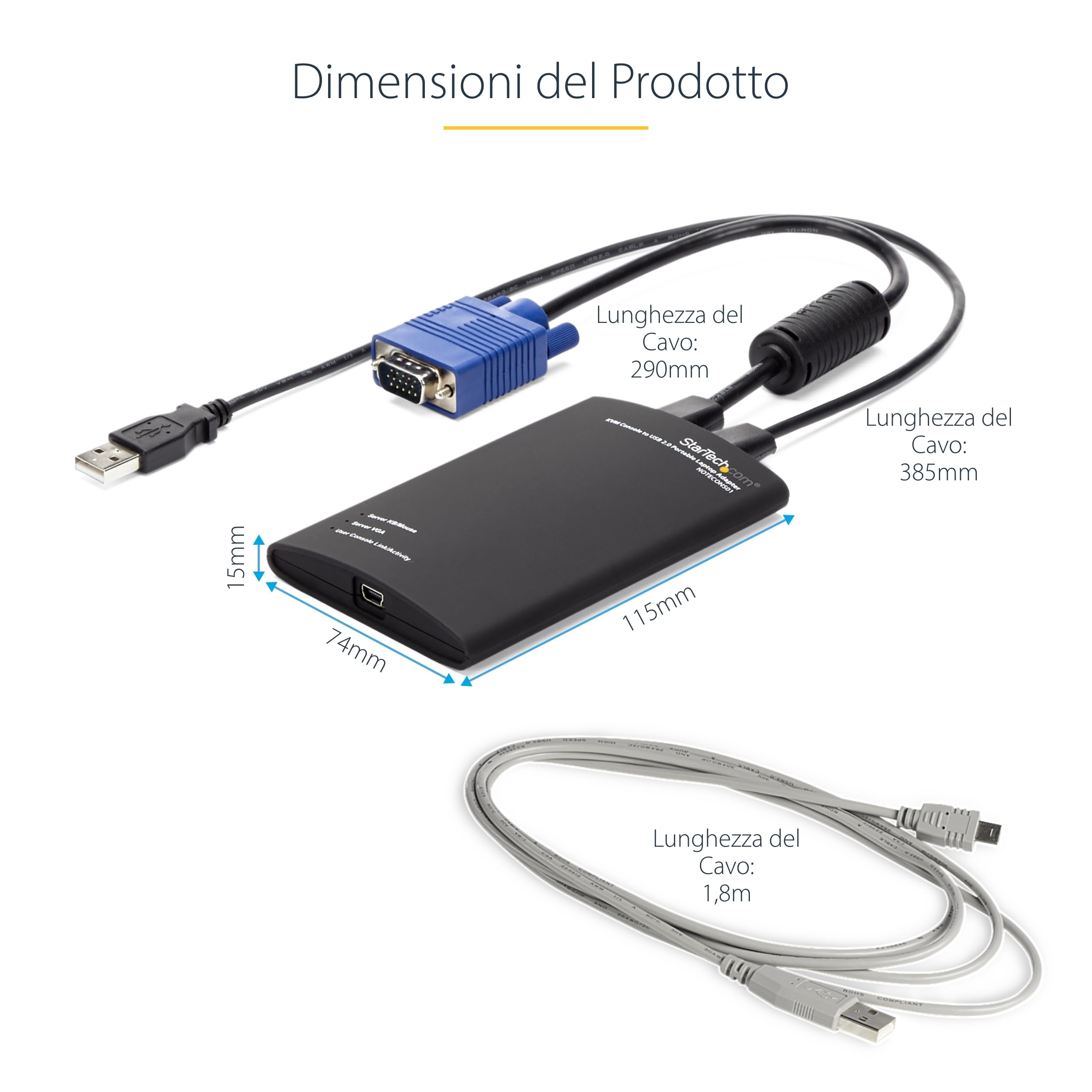 StarTech Adattatore Crash Cart Portatile, Console KVM USB/VGA (NOTECONS01) | Ideale per laptop, Accesso diretto ai server, Nessun software richiesto, Console portatile USB 2.0