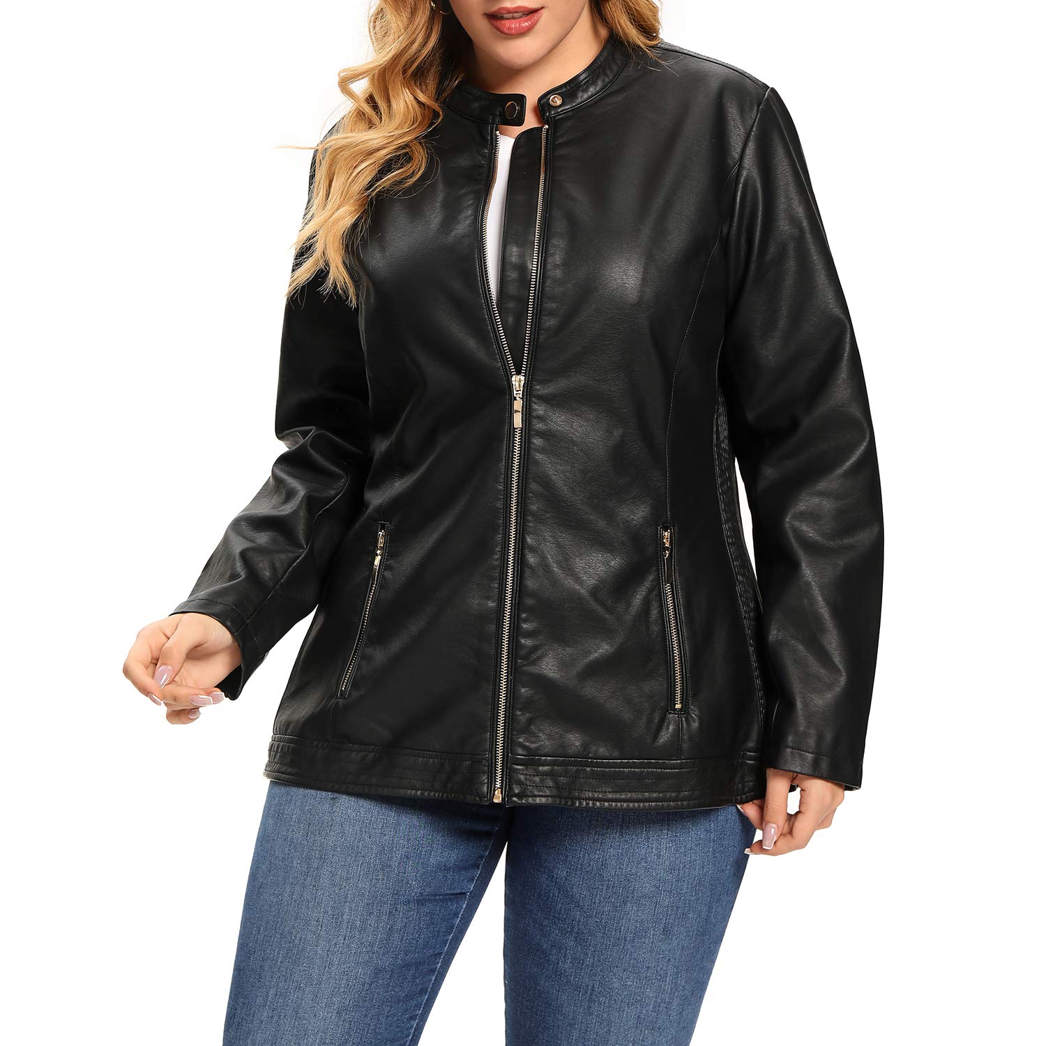 S P Y MWomens Leather Jacket, Faux Motorcycle Biker Coat, Regular and Plus Size Coat
