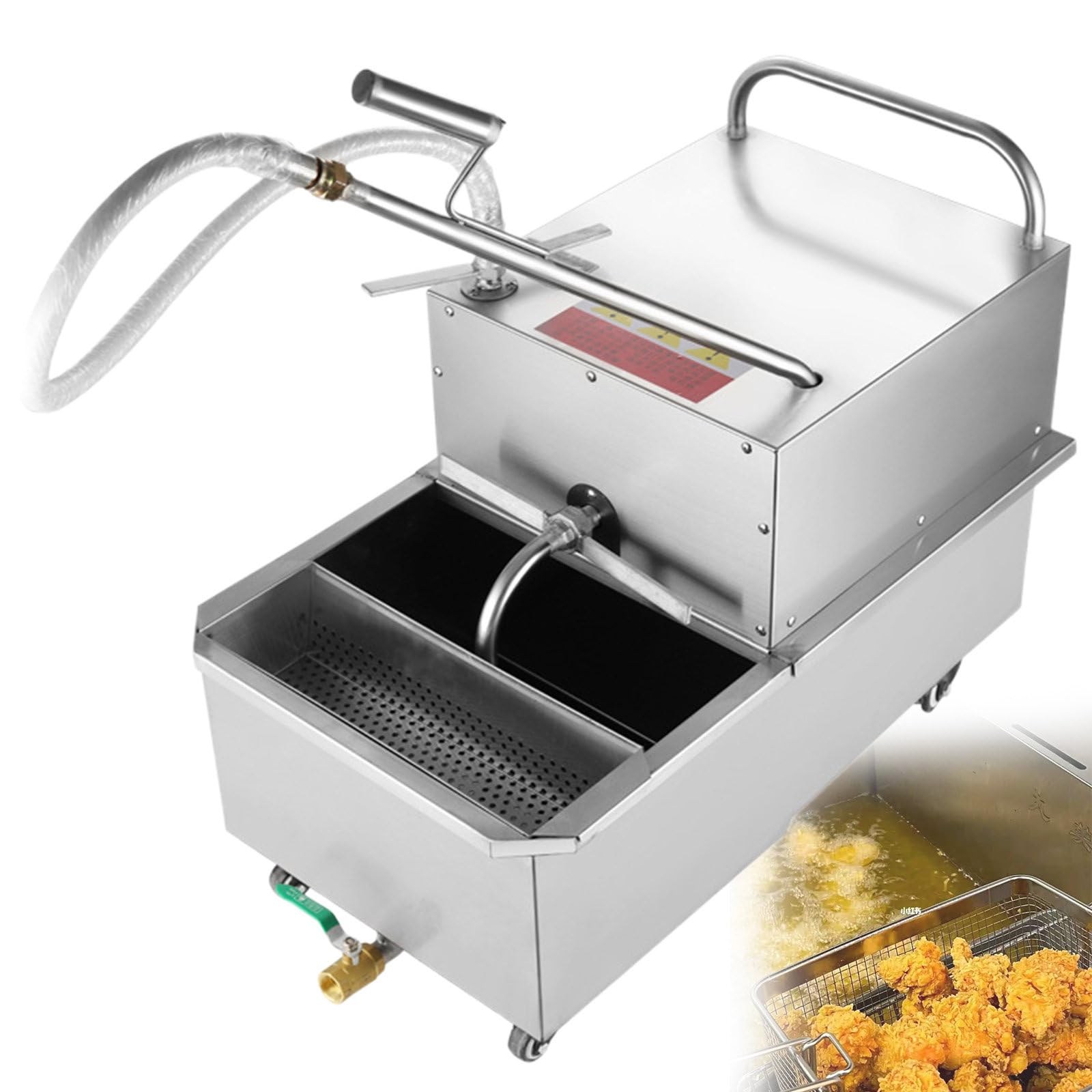 HCZKIUJY Deep Fryer Filter Machine with Oil Drain, Commercial Mobile Oil Filter 550W For Restaurant with 30L/min Flow Rate, 65L