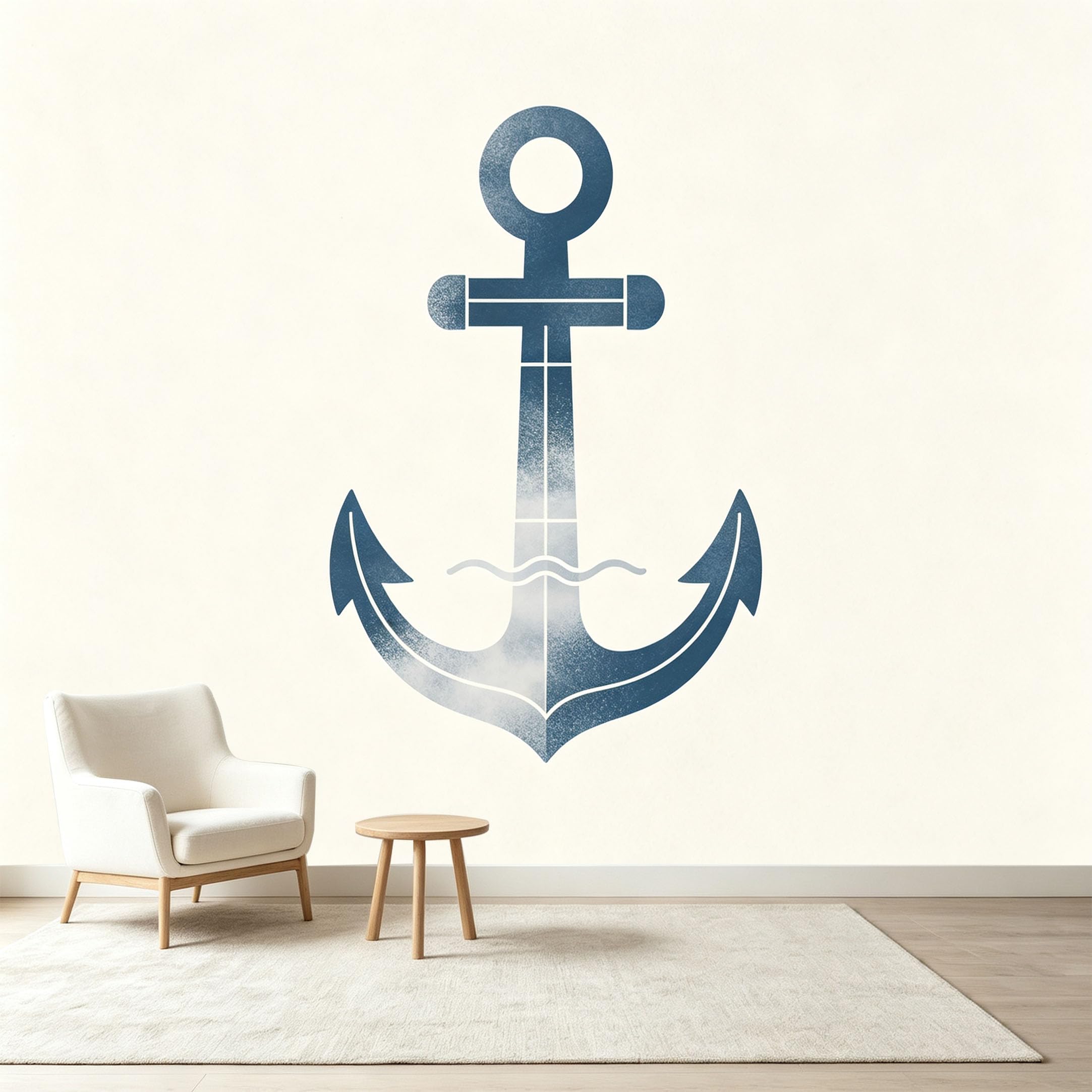Custom Size Wall Murals Nautical Anchor Coastal Seascape Minimalist Line Art Self-Adhesive Wall Fabric Removable Wallpaper Wall Decor for Living Room Bedroom Bathroom