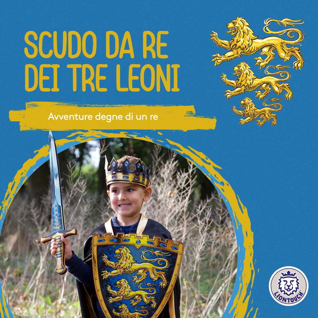 Liontouch - Scudo da Re dei Tre Leoni - da 3 + | Giocattolo in Gommapiuma a Tema Medievale, Ideale per Avventure Regali | Armi Sicure e Accessori per Battaglie, Giochi di Ruolo e Costumi per Bambini