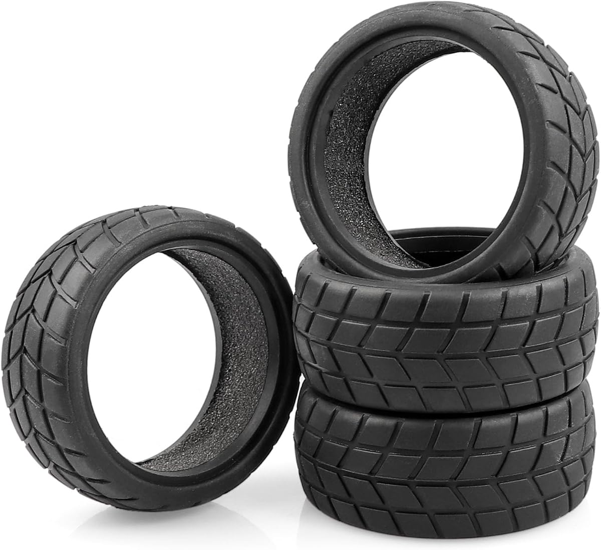 AIMROCK RC On Road Car Tires, 64mm Rubber Tyres for 1/10 1/12 Traxxas Tamiya TT01 TT02 HSP Wltoys HPI KYOSHO Car, Pack of 4