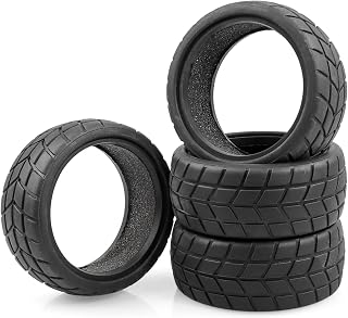AIMROCK RC On Road Car Tires, 64mm Rubber Tyres for 1/10 1/12 Traxxas Tamiya TT01 TT02 HSP Wltoys HPI KYOSHO Car, Pack of 4