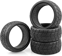AIMROCK RC On Road Car Tires, 64mm Rubber Tyres for 1/10 1/12 Traxxas Tamiya TT01 TT02 HSP Wltoys HPI KYOSHO Car, Pack of 4