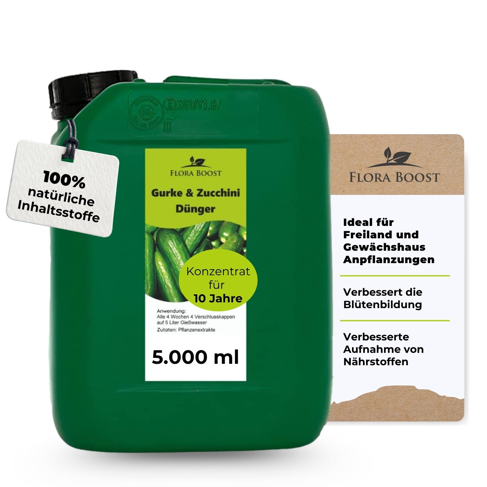 Flora Boost Gurken Zucchini Dünger Flora Boost 5000ml I Für bis zu 1000L Gießwasser I Gemüsedünger für Gurken & Zucchini I Flüssiger Blatt- & Wurzeldünger I 100% natürlicher Pflanzendünger