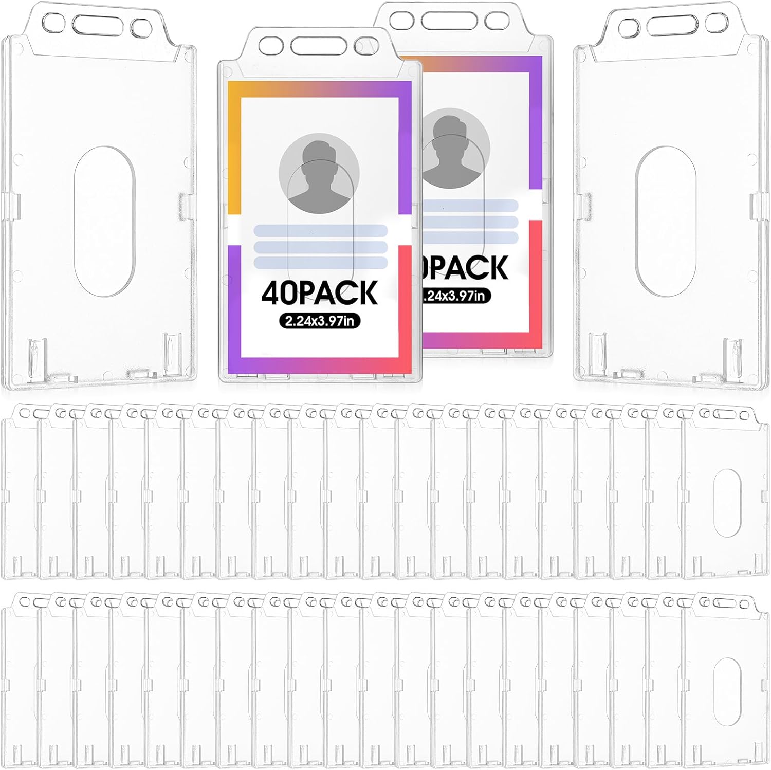 40 Pcs Hard Plastic Badge Holder Vertical Clear ID Badge Holders Heavy Duty Waterproof Acrylic Plastic ID Card Holder Transparent Heavy Duty Protector Case for Office School Hospital Lanyard - Image 8