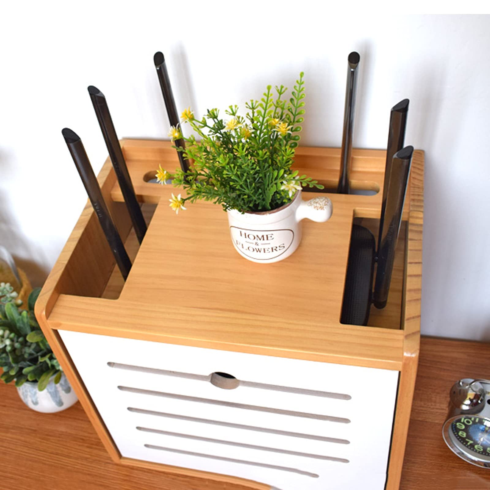 Scatola di Gestione dei Cavi Scatola di Gestione dei Cavi Multifunzione Scatola di immagazzinaggio del Router in Legno Scatola dell'organizzatore del Cavo e Copertura per Cavi TV, Router, hub USB e