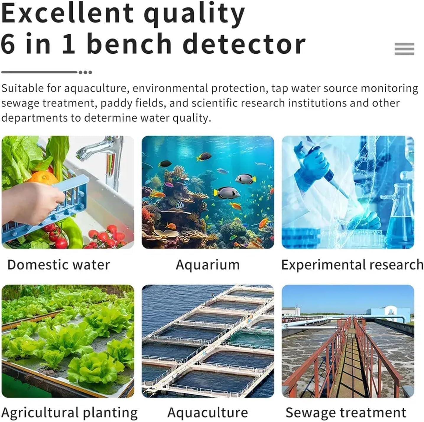 PH-mètre de laboratoire 6 en 1, détecteur de qualité de l'eau de paillasse avec compensation de température, fonction d'économie de données, for aquarium, laboratoire, pêche, ferme, piscine.