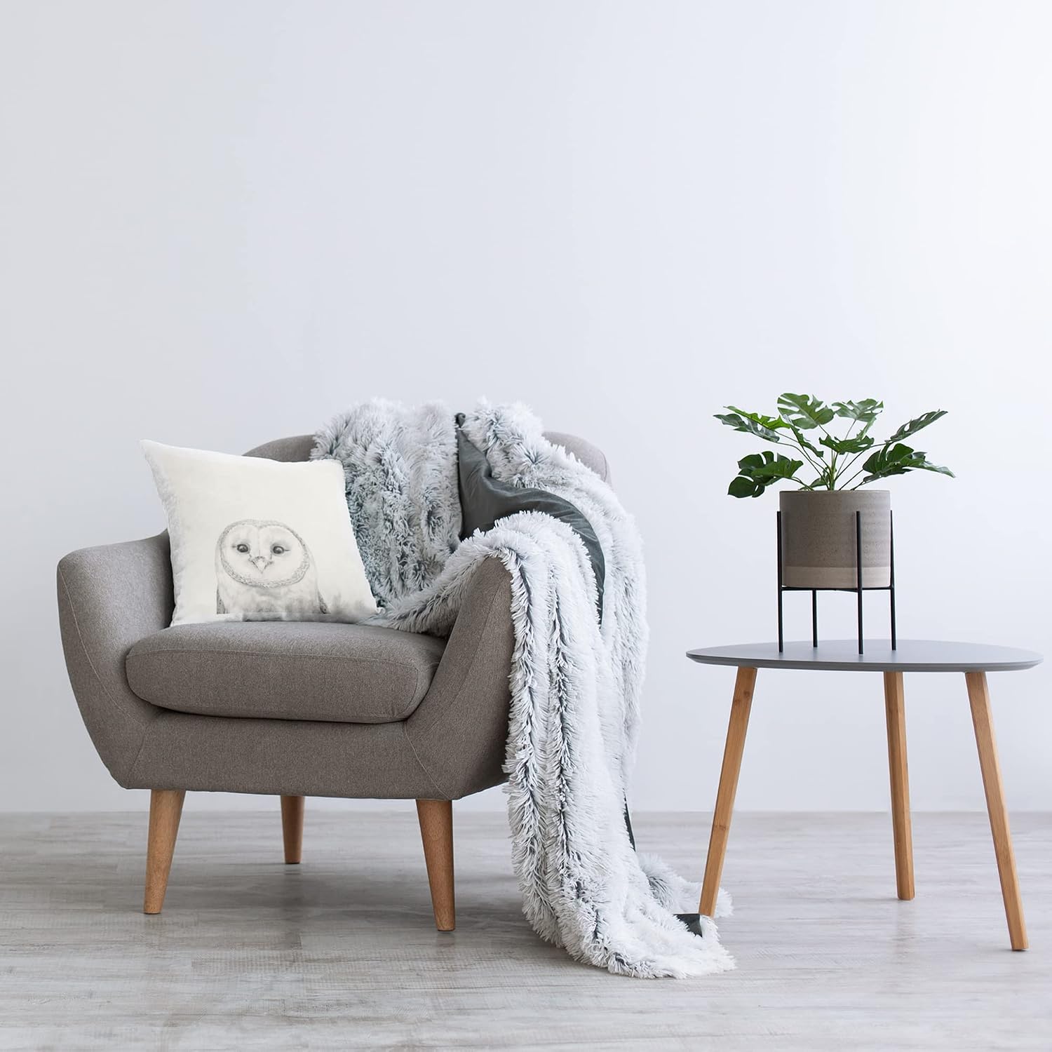 Stupell Industries Barn Owl Portrait Soft Grey Illustration Design by Victoria Borges Pillow, 18 x 18, Beige