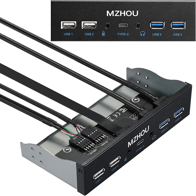 MZHOU Front USB 3.1, 5.25-inch Computer Expansion Card with Optical dDrive with Key-A, Support for 7 Type-C Ports, USB 3.0, USB 2.0(Other 2 Ports for Stereo HD Audio Outout and Microphone Input)