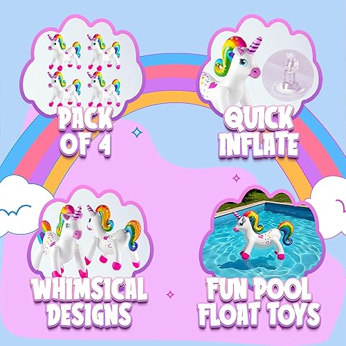Miniatura 3 de Unicornio inflable – Paquete de 4 unicornios grandes de arcoíris inflables de 24 pulgadas para decoración de fiesta de cumpleaños temática de