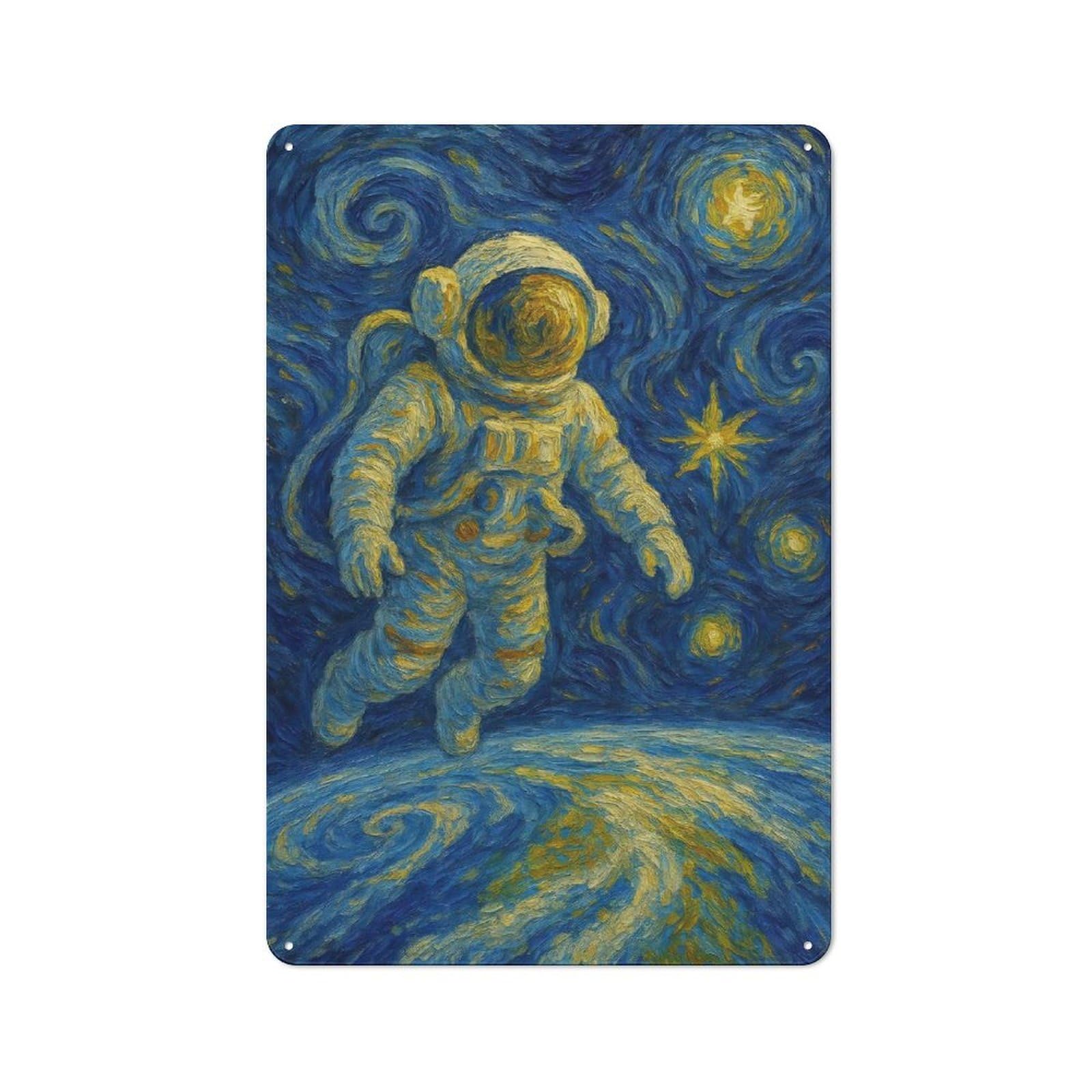 Junmoney Astronaut In Starry Night Style 30X20cm Rustic Metal Sign With For Guest Room Or Hallway, For Vintage Wall Decor Fans, For Metal Sign Collectors