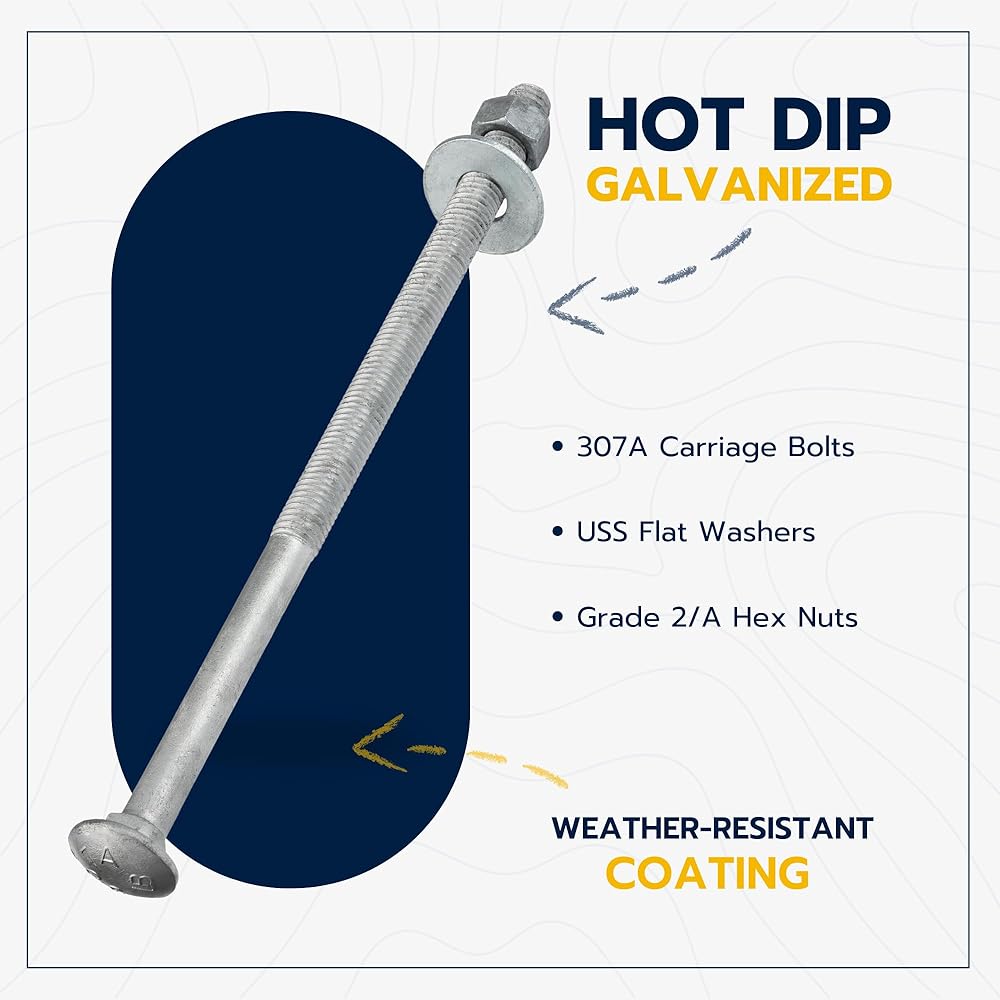 Makers Bolt 1/2" x 10" Galvanized Carriage Bolt Kit (25-Pack) for Heavy-Duty Outdoor Projects view 3