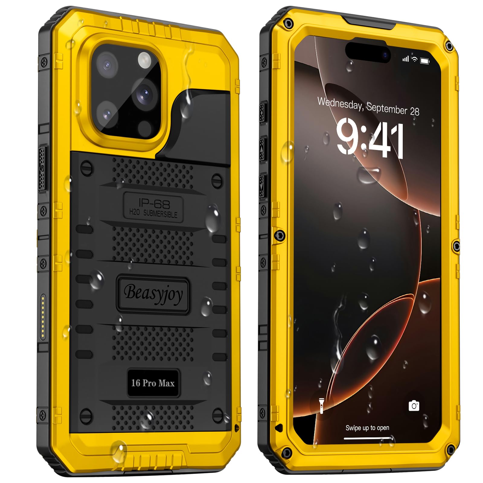Beasyjoy for iPhone 16 Pro Max Case Waterproof, Metal Heavy Duty Full Body Protective Case with Built-in Screen Protector, Military Grade Shockproof