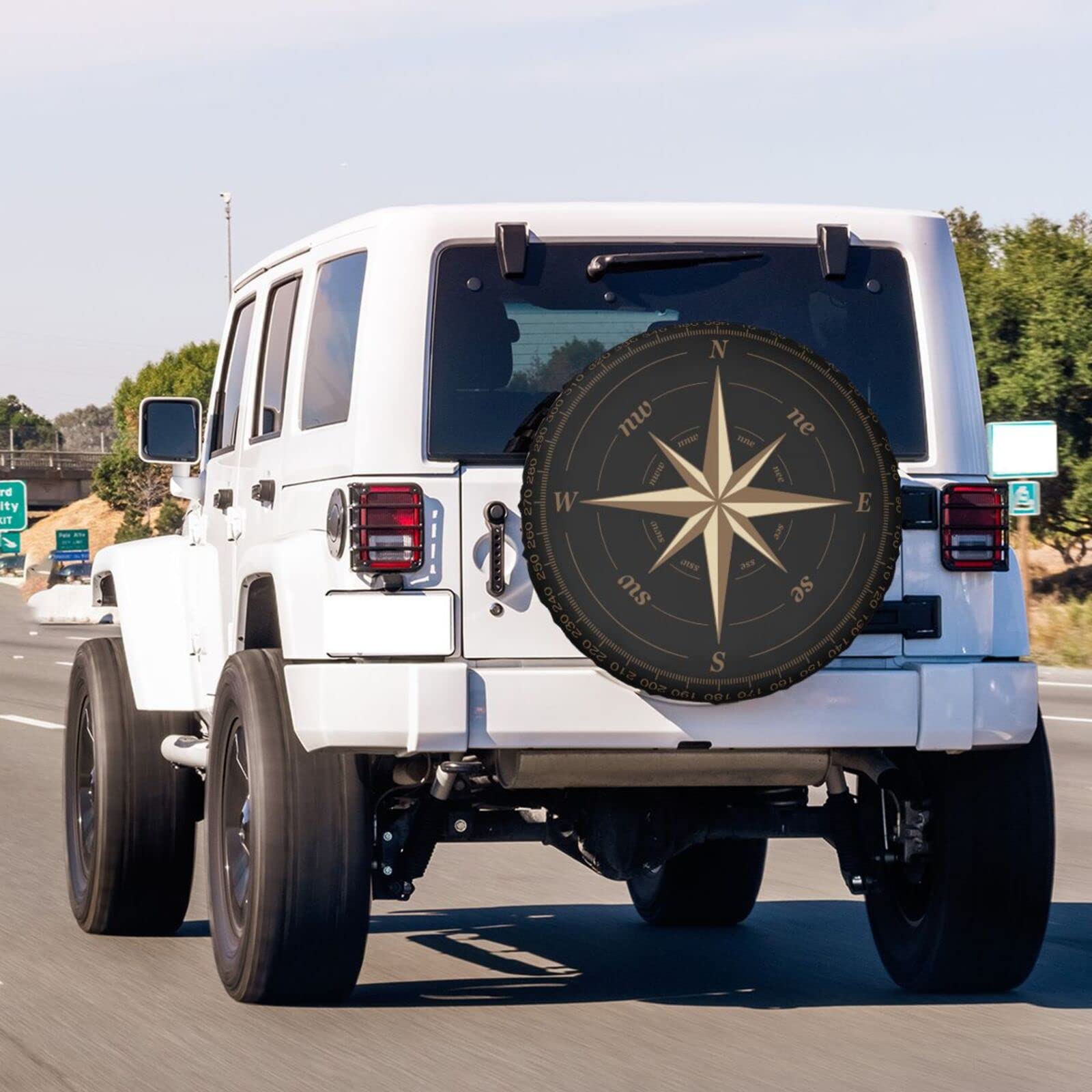 Compass Rose Black Spare Tire Cover Waterproof Dust-Proof UV Sun Wheel Tire Cover Fit for Jeep,Trailer, RV, SUV and Many Vehicle 17 Inch