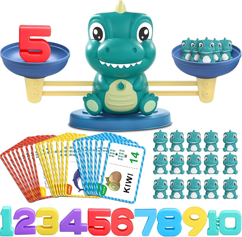 Juguetes de equilibrio matemático de dinosaurio Kaodezhu, juguetes Montessori para niños de 3 años | Letras a juego, juguetes educativos y de aprendizaje para niños y niñas, regalos de cumpleaños para niños de 4, 5, 6 y 7 años