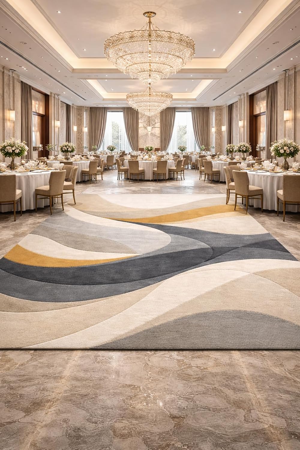 Modern Abstract Area Rug, Wavy Geometric Pattern, Multi-Color with Beige, Gray, Orange, Black (9 * 10 feet)