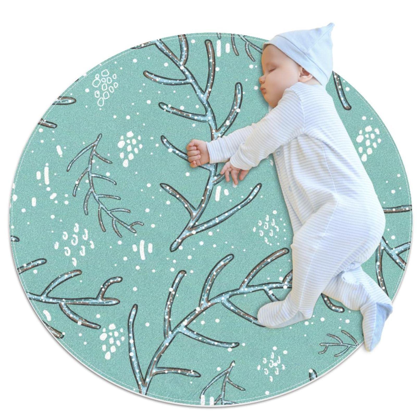 Tapis de jeu pour enfants contre le sol froid, tapis rond 80cm lavable animaux