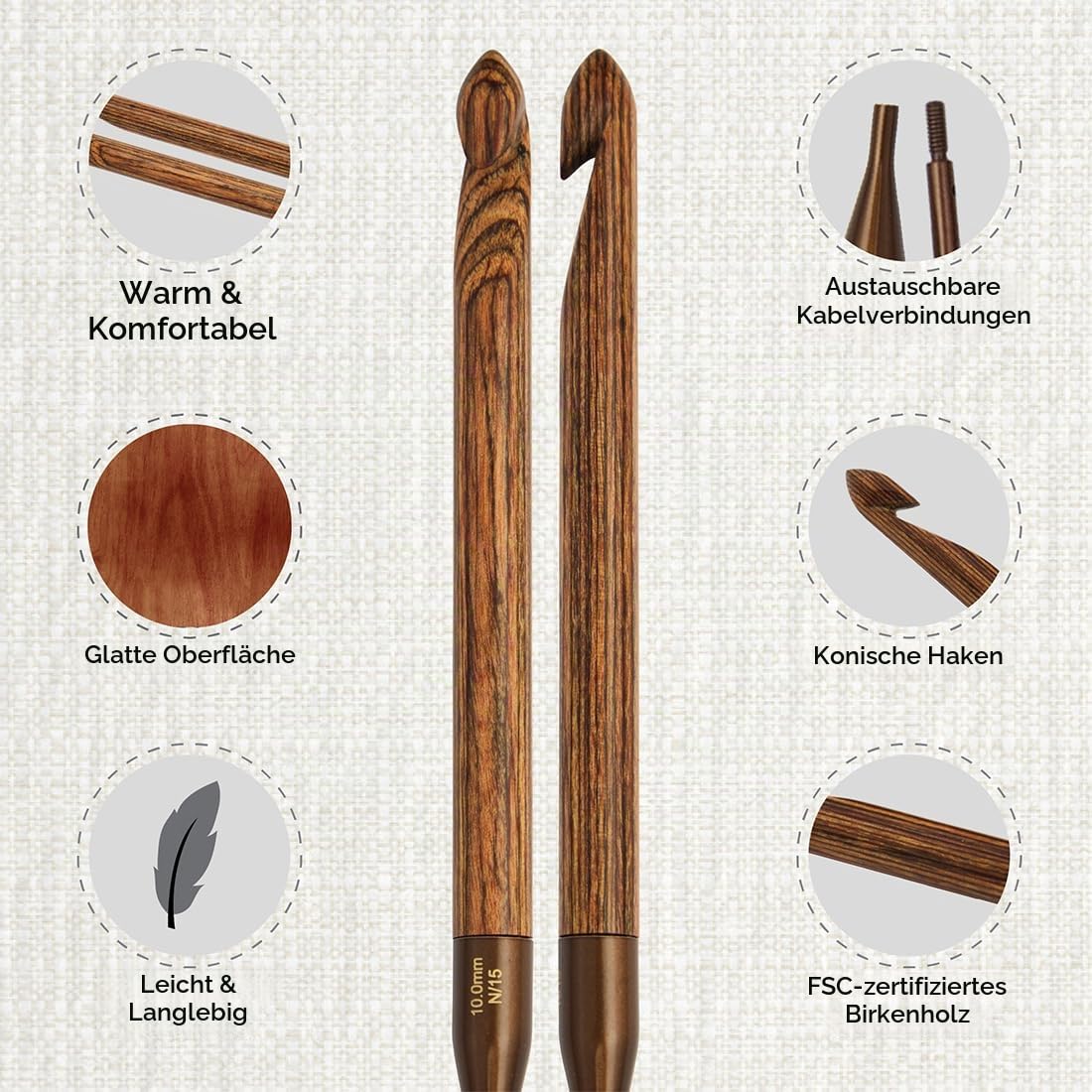 KnitPro Ingwer-Häkelnadel-Set – 12 austauschbare tunesische afghanische Häkelnadeln, bequeme Griffe für Anfänger und Geschenkbox, Brown