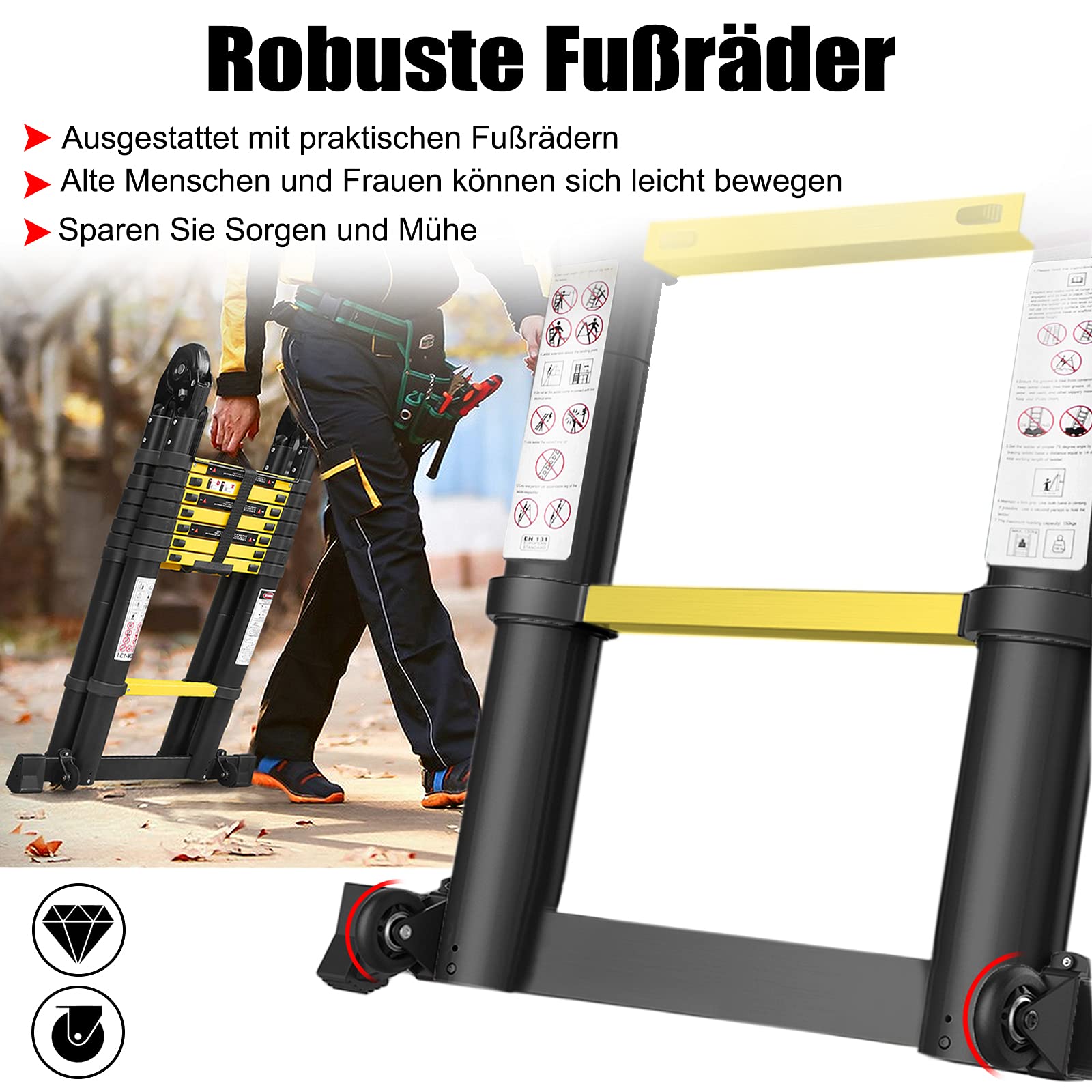 UISEBRT - Telescopische ladder - Uitschuifbare trap van aluminium - 3,8 m