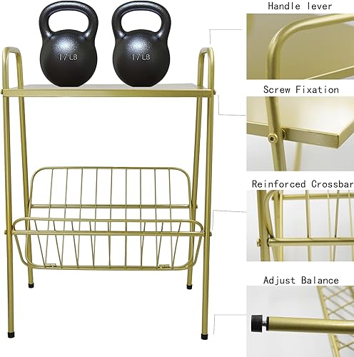 Miniatura 3 de Mesa auxiliar, mesita de noche de metal, mesa de tocadiscos con soporte para revistas, soporte para tocadiscos con almacenamiento, mesa auxiliar